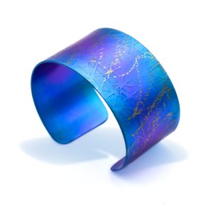 Women's Titanium Wide Cuff Bracelet in Iridescent Blue Color