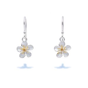 Small Bridal Sakura Flower Earrings with Gold Plated Stamens and Enamel