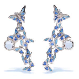 Sterling Silver Blue Enamel Butterfly Earrings With Gemstones