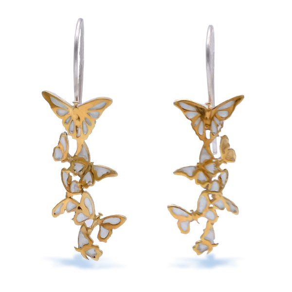 Gold Plated Dangle Silver Enamel Butterfly Earrings