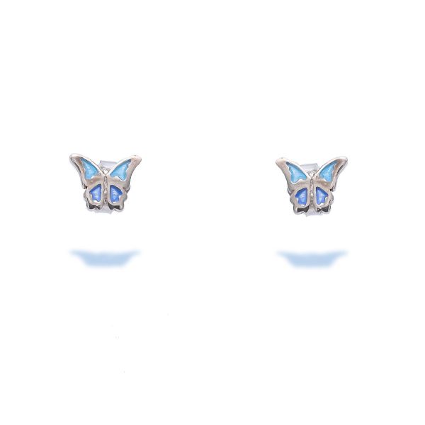 Sterling Silver Stud Light Blue Enamel Butterfly Earrings
