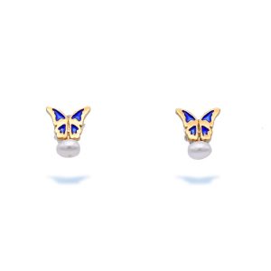 Sterling SilverIndigo Butterfly Earrings With Pearl And Enamel