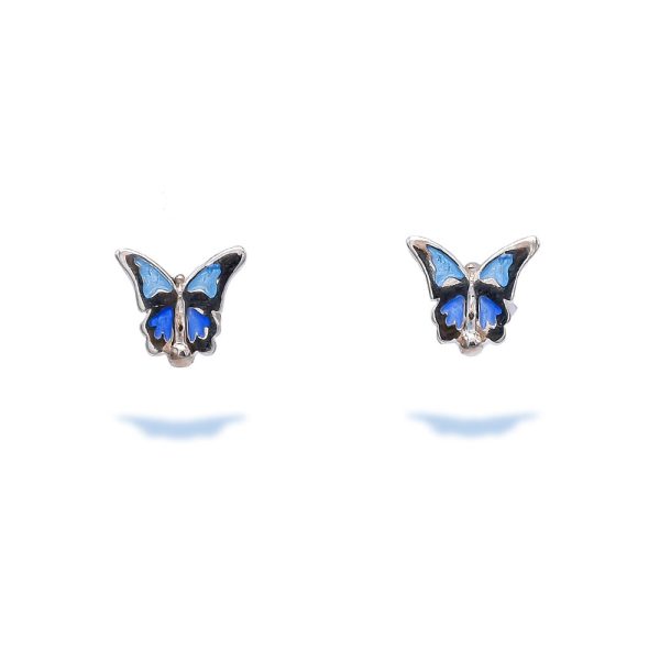 Sterling Silver Stud Blue Enamel Butterfly Earrings