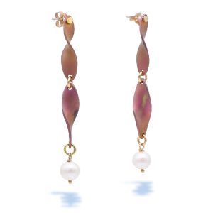 Twirl Titanium Dangle Earrings With Pearl And Gold Plated Silver Hanger