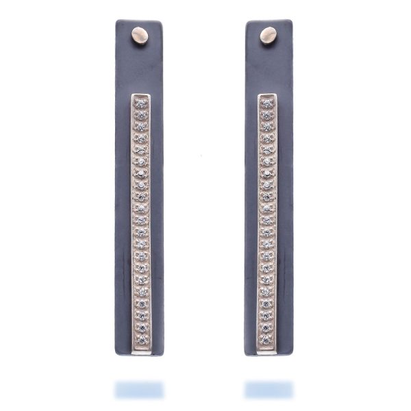 Urban Chic Dangle Titanium Earrings With A Sterling Silver Bar With 10 Zircons