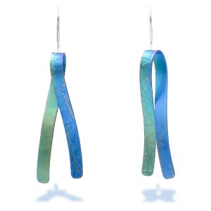 Dangle Blue-Green Anodized Titanium Folded Earrings