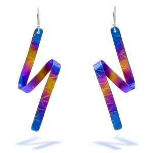 Colorful Lightning Dangle Titanium Earrings With Sterling Silver Hanger