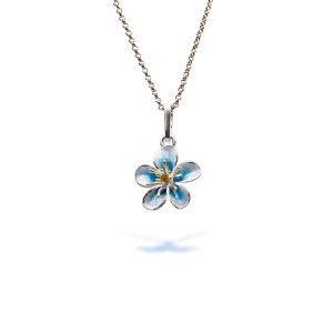 Sterling Silver Small Forget me not Pendent with Enamel and Gold Plated Stamens