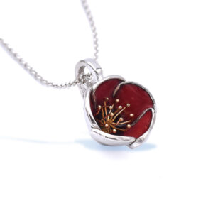Sterling Silver Red Poppy Necklace Made Out Of Silver and Enamel with Gold Plated Stamens