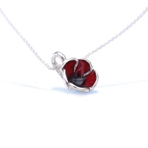 Sterling Silver Small Red Poppy Flower Necklace with Enamel Petals