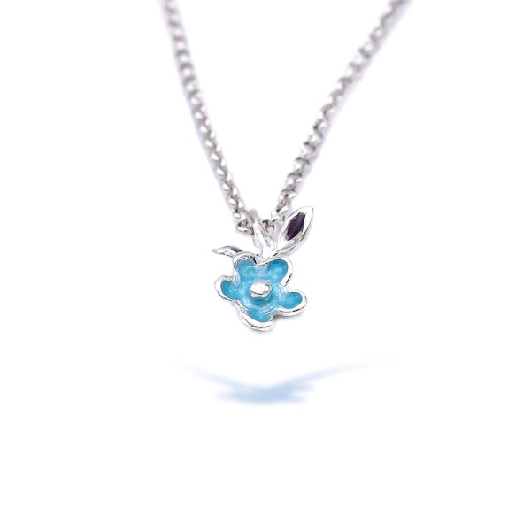 dainty forget me nots flower charm pendant in white background