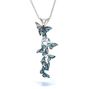 Sterling Silver Romantic Butterfly Necklace With Blue Enamel