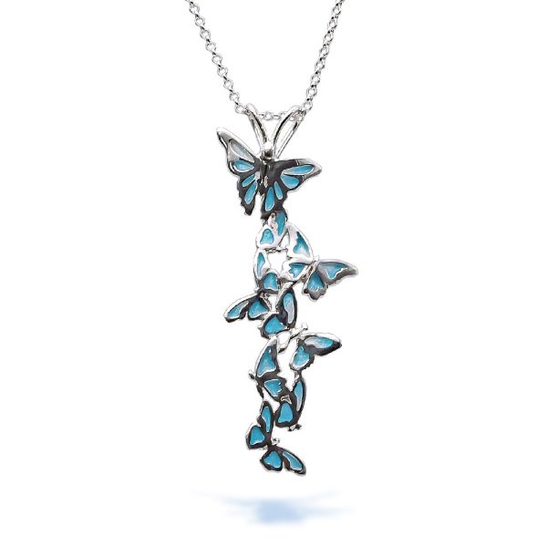 Romantic Sterling Silver Butterfly Necklace With Light Blue Enamel
