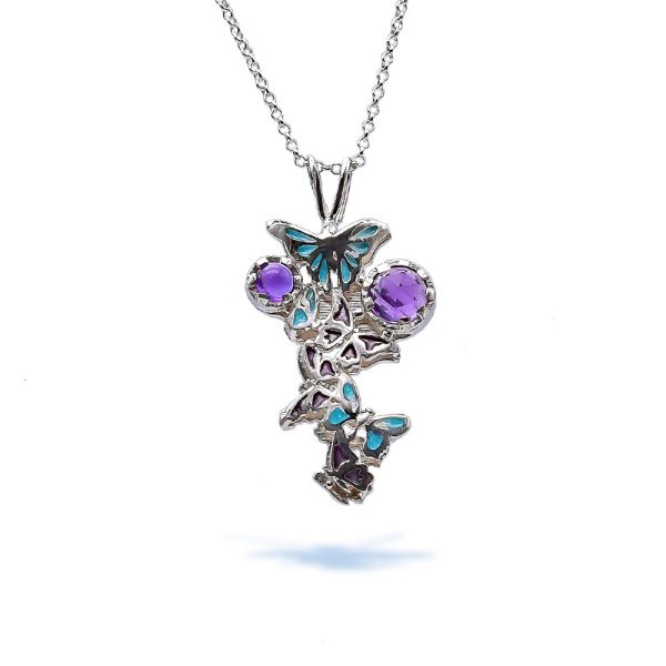 Sterling Silver Calming Butterfly Necklace With Amethyst and Enamel