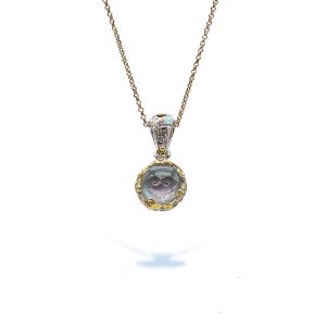 Silver- Enamel Spiritual Crystal Necklace Adorned With 24K Gold Wire Shaped Heart
