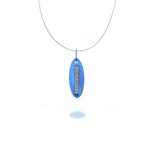 Oval blue Titanium pendant with Sterling Silver Bar with 13 Zircons