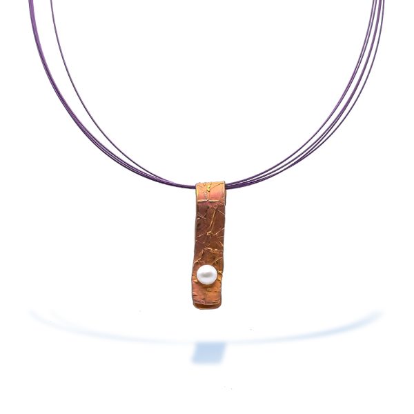 Pinkish Titanium Pendant with Pearl 6mm folded texture line