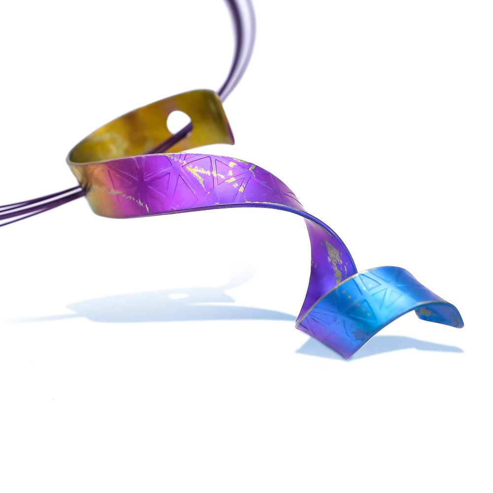Anodized Titanium Twisted Ribbon Pendant in rainbow colors