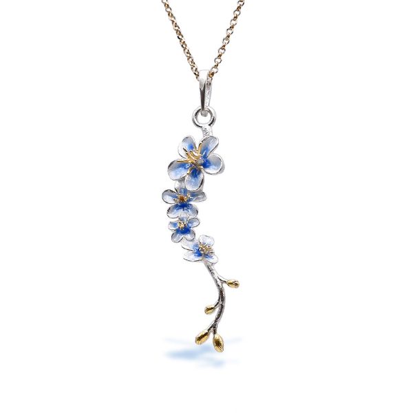 Sterling Silver Small Sakura Blossom Necklace Made Out Of Silver and Enamel with Gold Plated Stamens