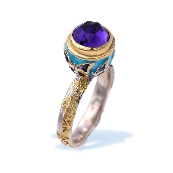 Purple Amethyst Butterfly Ring for Women, Gold Plated with Enamel and Amethyst