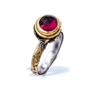 Sterling Silver Ring Butterfly Gold Plated with Enamel and Ruby Gemstone
