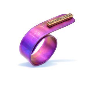 Edgy Geometric Anodized Titanium Ring with A Strerling Silver Bar with 10 Zircons