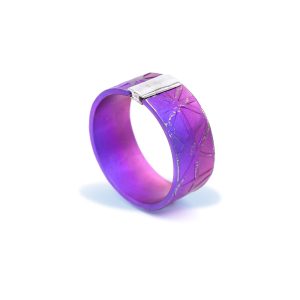 Statement Titanium Anniversary Ring Textured in Flat Wide Shape with Sterling Silver Detail