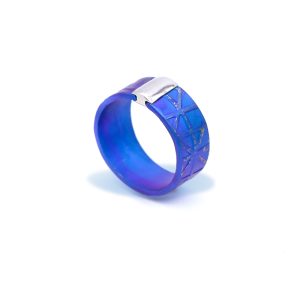 Anodized Titanium Textured Wide Round Ring with Sterling Silver Detail