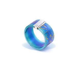 Anodized Titanium Textured Ring in Wide Round Shape with Sterling Silver Detail