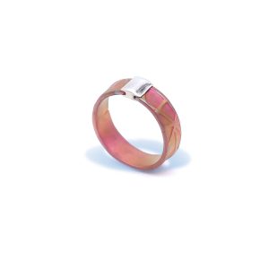 extured Narrow Round Hypoallergenic Anodized Titanium Ring for Women with Sterling Silver Detail