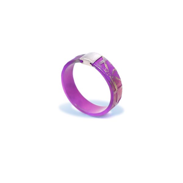 Anodized Titanium Textured Narrow Round Ring with Sterling Silver Detail