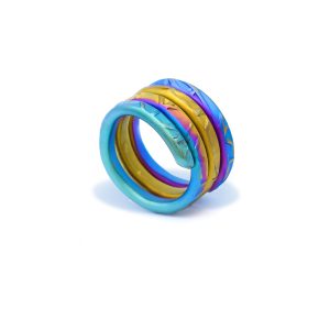 Colorful Textured Anodized Titanium Ring in Triple Round Shape